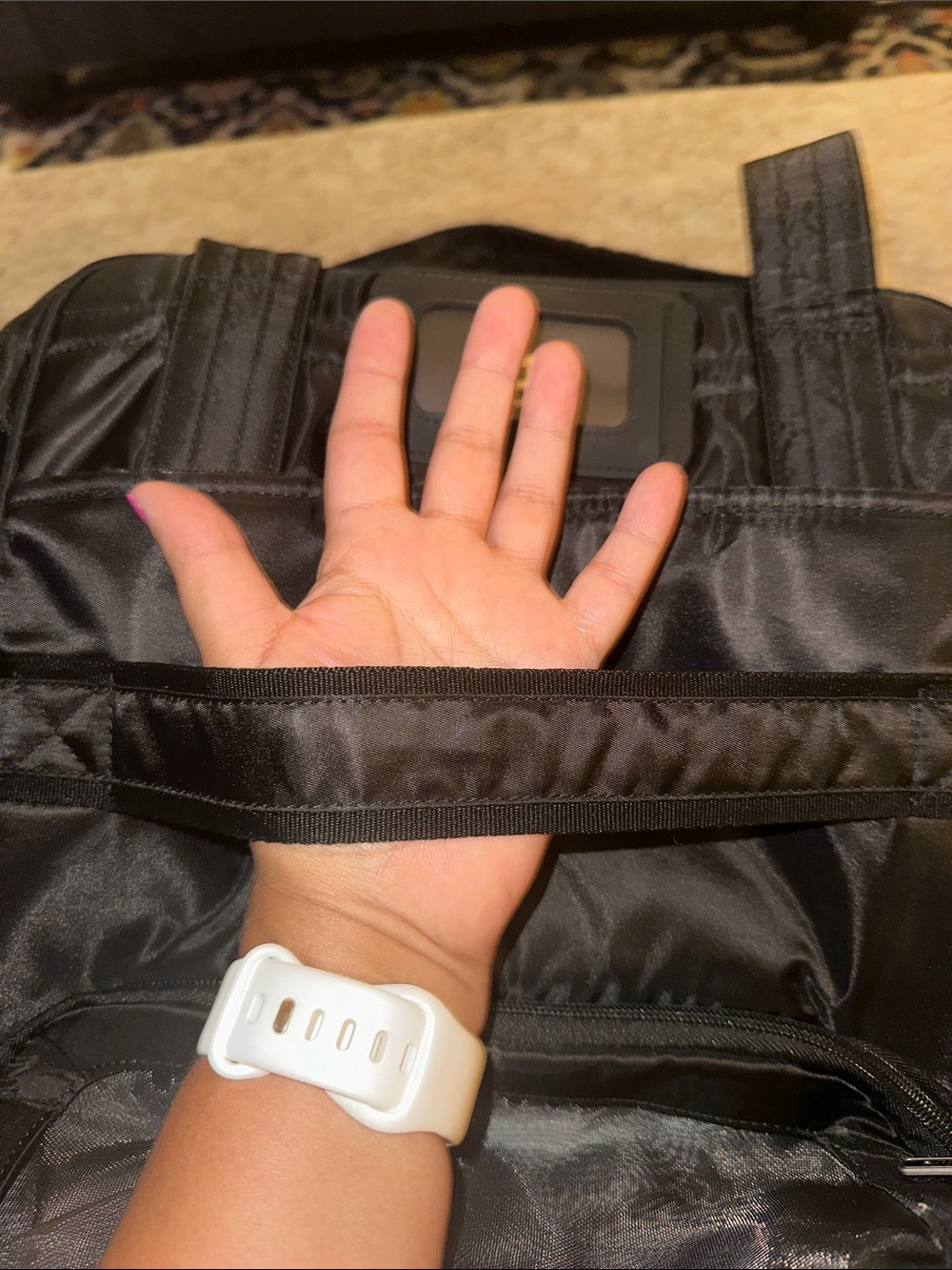 LUG PUDDLEJUMPER- Black Quilted Nylon Shoulder Tote with Multiple Pockets - Picture 3 of 15